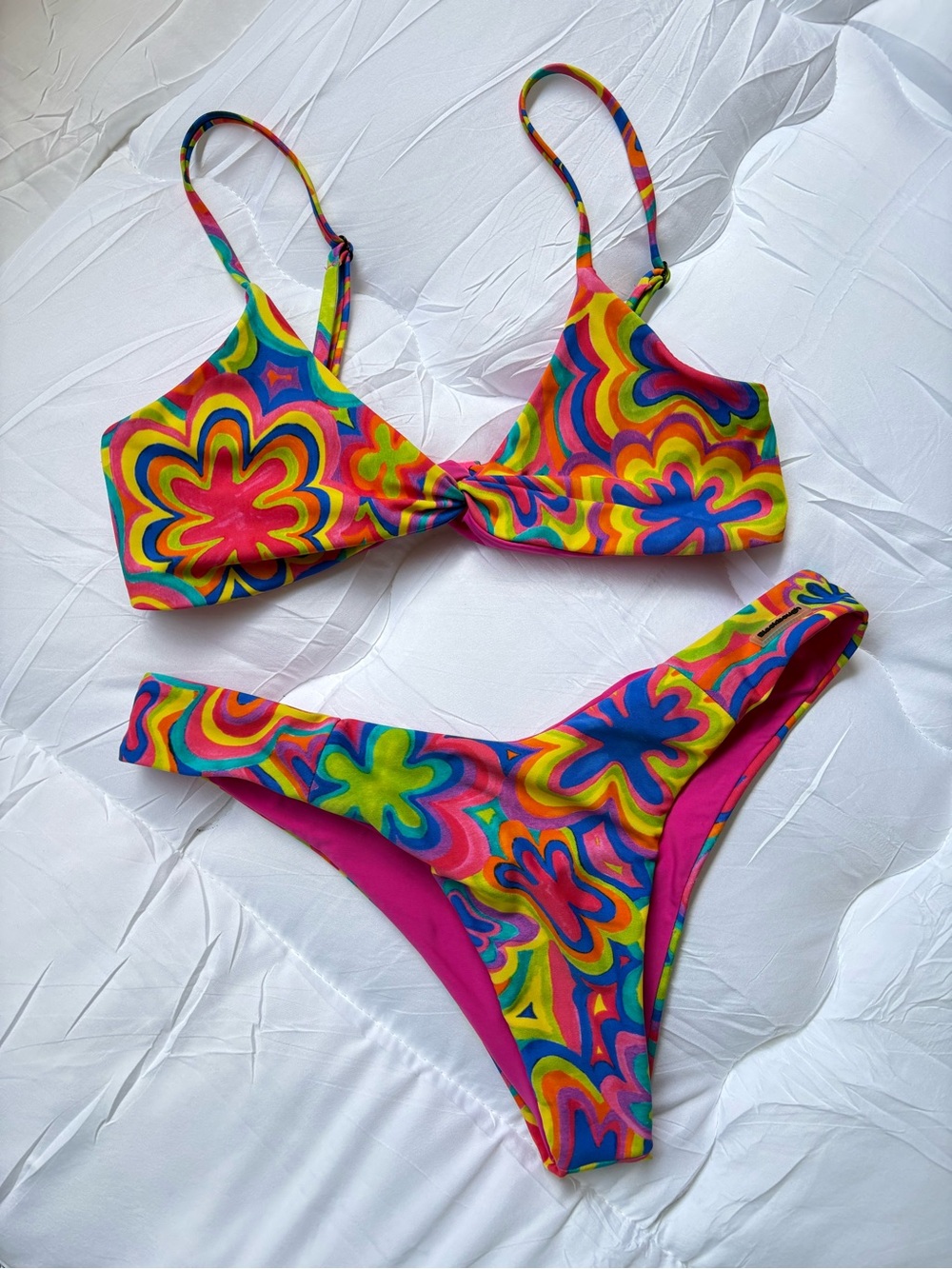 Blackbough Swim Bikini Top & Bottoms Psychedelic Groovy Neon Print Size Small